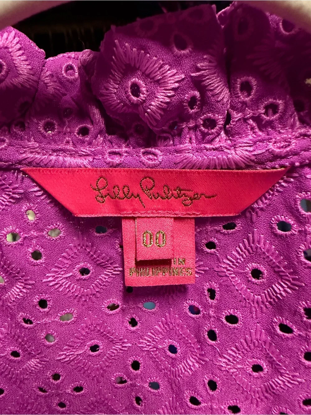 Lilly Pulitzer Calynn Eyelet Button-Down Blouse - Wild Fuchsia - XXS